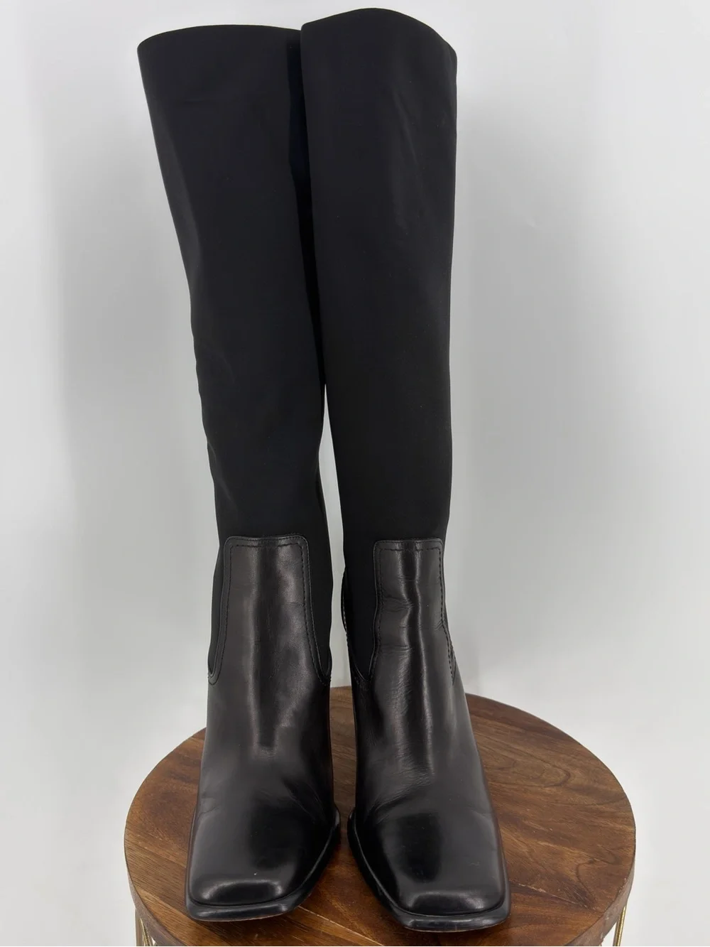 Studio Via Spiga Italy Black Leather Square Toe Knee High Boots 7.5 Y2K Baddie